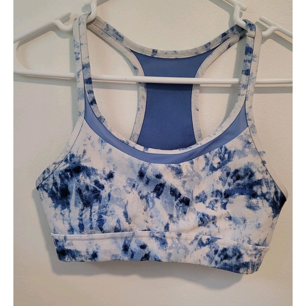 Juicy Couture Sports Bra Women's Small Blue White Tye Dye Stretch Pullover